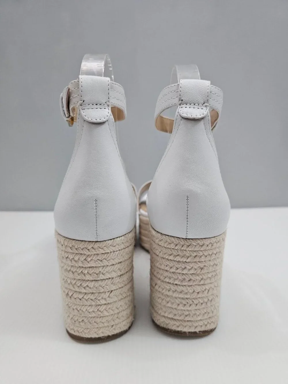 Veronica Beard Gianna Espadrille Wedge Sandal 10.5 White Leather Ankle Strap